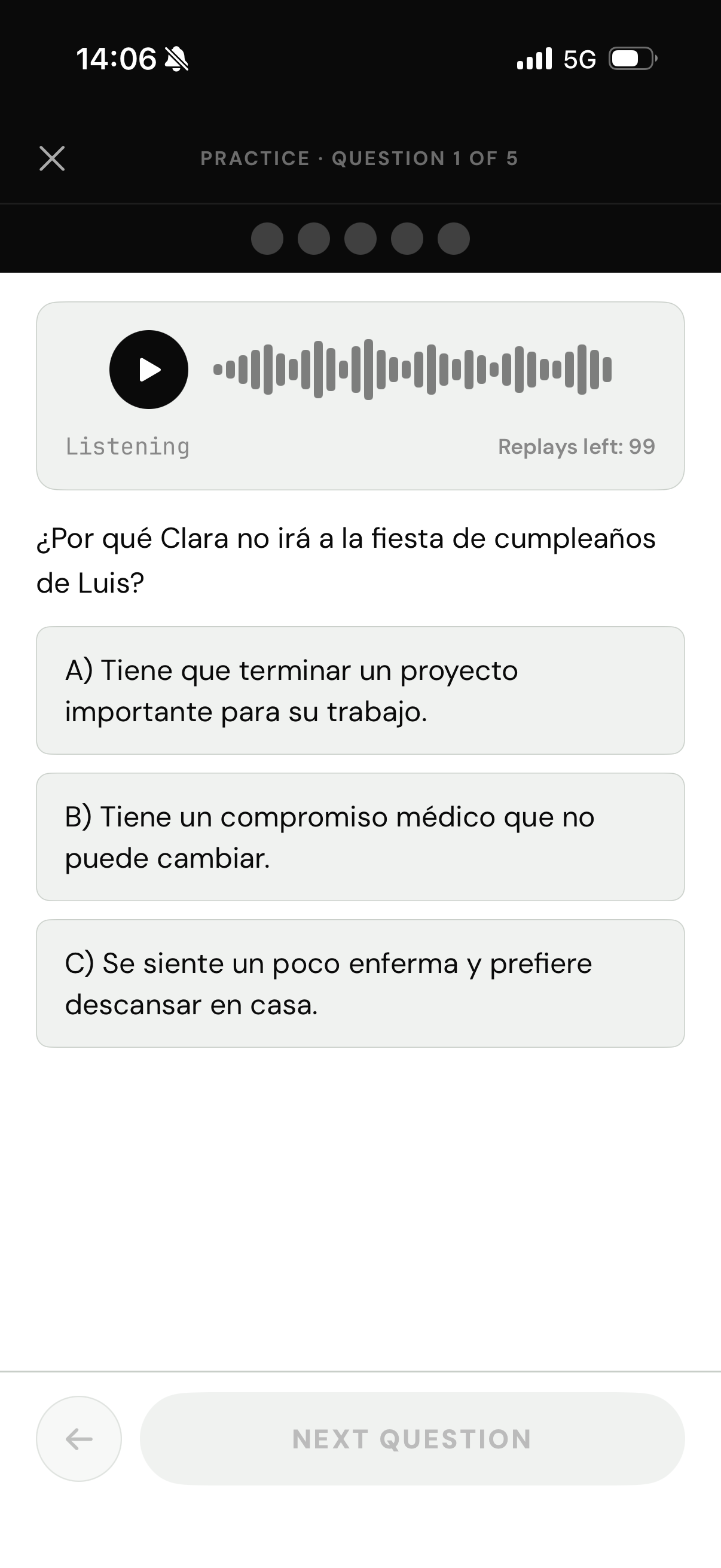 Pregunta de práctica DELE